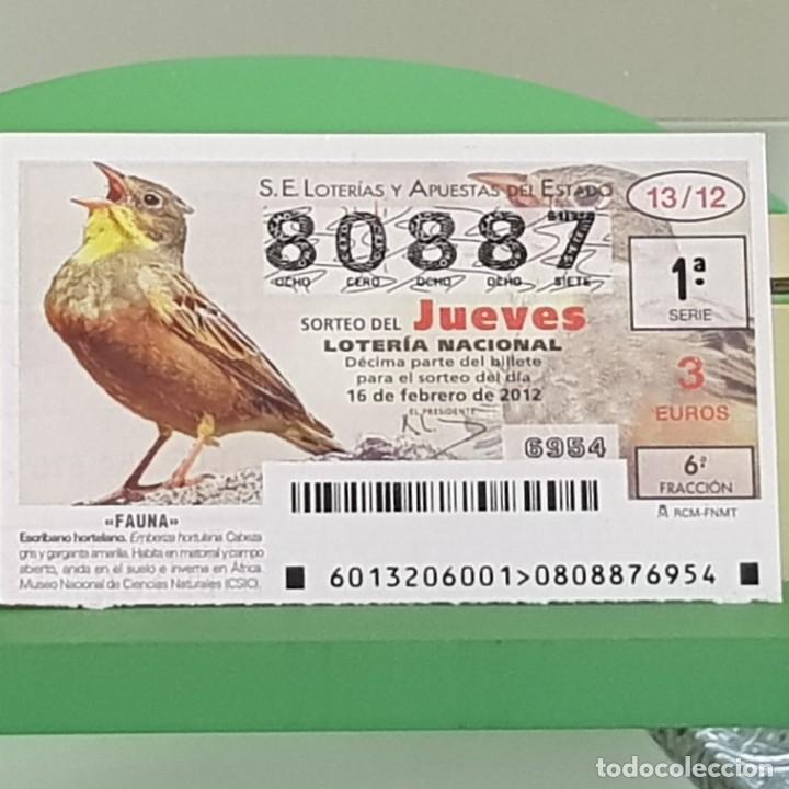 Nationale spanische Lotterie: LOTERIA NACIONAL, SORTEO 13/12, 16 FEBRERO 2012, FAUNA, ESCRIBANO HORTELANO, N&ordm; 80887