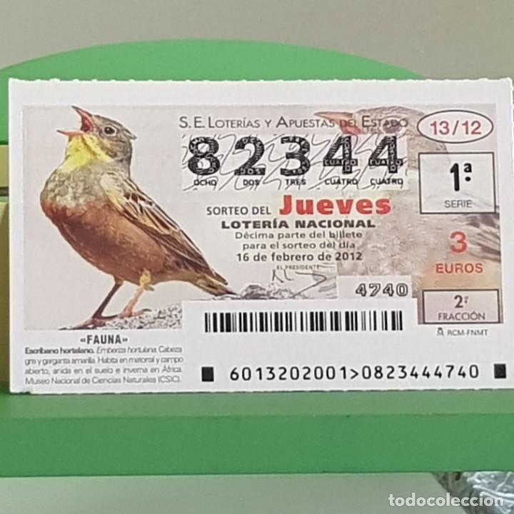 Nationale spanische Lotterie: LOTERIA NACIONAL, SORTEO 13/12, 16 FEBRERO 2012, FAUNA, ESCRIBANO HORTELANO, N&ordm; 82344