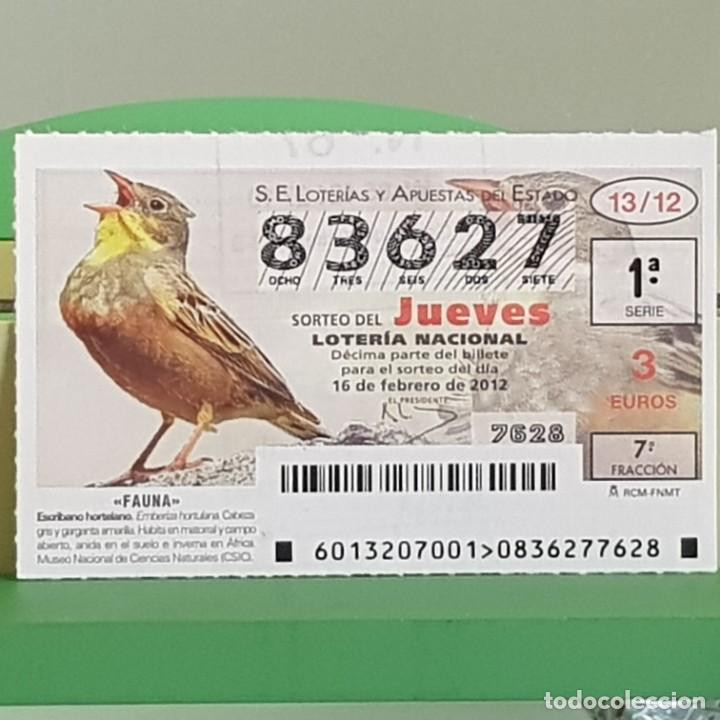 Nationale spanische Lotterie: LOTERIA NACIONAL, SORTEO 13/12, 16 FEBRERO 2012, FAUNA, ESCRIBANO HORTELANO, N&ordm; 83627