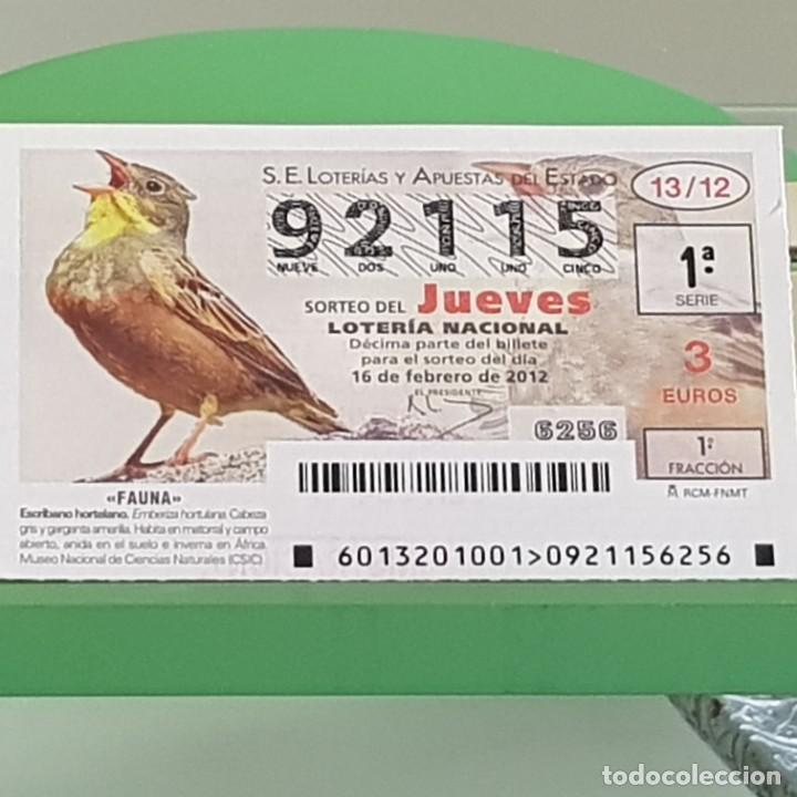 Nationale spanische Lotterie: LOTERIA NACIONAL, SORTEO 13/12, 16 FEBRERO 2012, FAUNA, ESCRIBANO HORTELANO, N&ordm; 92115