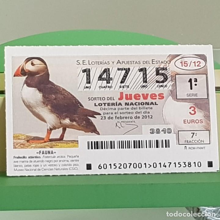 Loterie Nationale: LOTERIA NACIONAL, SORTEO 15/12, 23 FEBRERO 2012, FAUNA, FRAILECILLO ATL&Aacute;NTICO, N&ordm; 14715