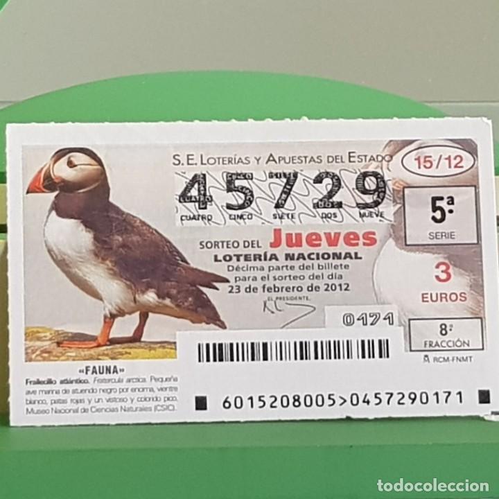 Loterie Nationale: LOTERIA NACIONAL, SORTEO 15/12, 23 FEBRERO 2012, FAUNA, FRAILECILLO ATL&Aacute;NTICO, N&ordm; 45729