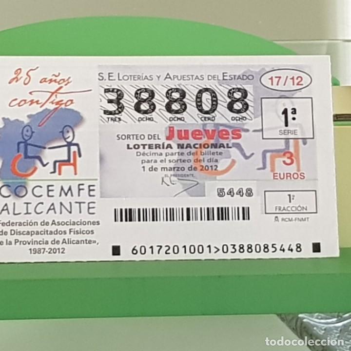 Loterie Nationale: LOTERIA NACIONAL, SORTEO 17/12, 1 MARZO 2012, COCEMFE ALICANTE 25&ordm; ANIVERSARIO, N&ordm; 38808