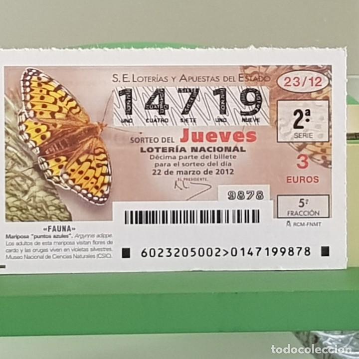 Loterie Nationale: LOTERIA NACIONAL, SORTEO 23/12, 22 MARZO 2012, FAUNA, MARIPOSA PUNTOS AZULES, N&ordm; 14719