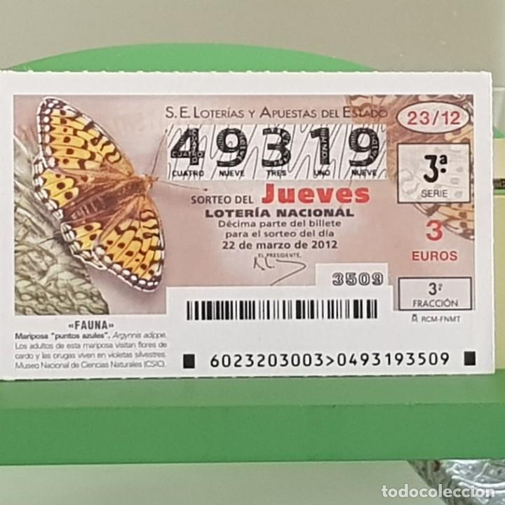 Loterie Nationale: LOTERIA NACIONAL, SORTEO 23/12, 22 MARZO 2012, FAUNA, MARIPOSA PUNTOS AZULES, N&ordm; 49319