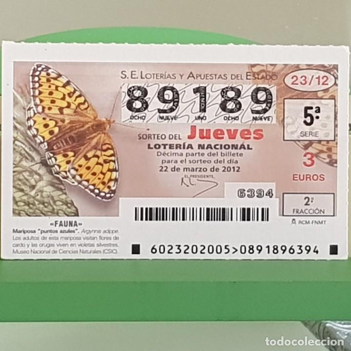 Loterie Nationale: LOTERIA NACIONAL, SORTEO 23/12, 22 MARZO 2012, FAUNA, MARIPOSA PUNTOS AZULES, N&ordm; 89189