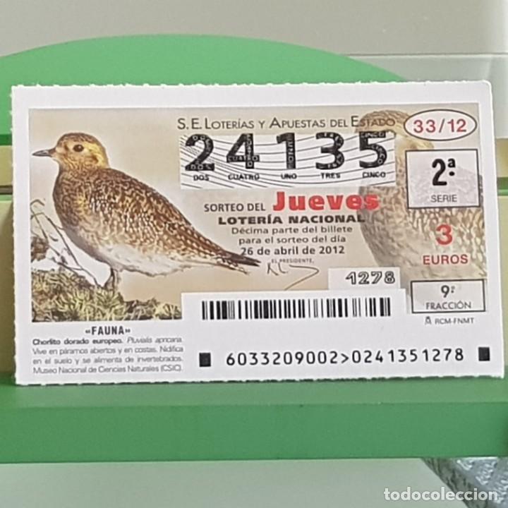 Nationale spanische Lotterie: LOTERIA NACIONAL, SORTEO 33/12, 26 ABRIL 2012, FAUNA, CHORLITO DORADO EUROPEO, N&ordm; 24135