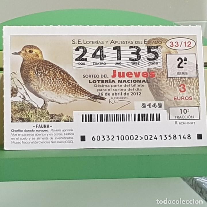 Nationale spanische Lotterie: LOTERIA NACIONAL, SORTEO 33/12, 26 ABRIL 2012, FAUNA, CHORLITO DORADO EUROPEO, N&ordm; 24135