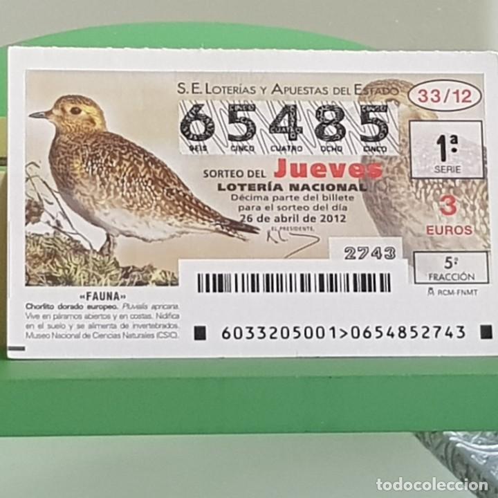 Nationale spanische Lotterie: LOTERIA NACIONAL, SORTEO 33/12, 26 ABRIL 2012, FAUNA, CHORLITO DORADO EUROPEO, N&ordm; 65485