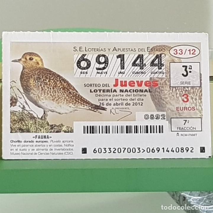 Nationale spanische Lotterie: LOTERIA NACIONAL, SORTEO 33/12, 26 ABRIL 2012, FAUNA, CHORLITO DORADO EUROPEO, N&ordm; 69144