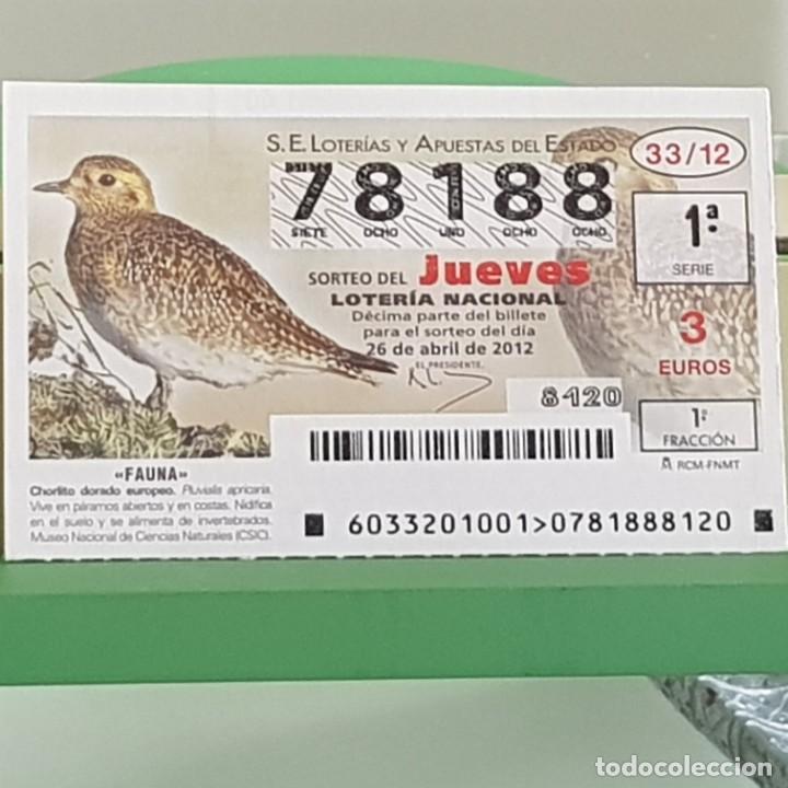 Nationale spanische Lotterie: LOTERIA NACIONAL, SORTEO 33/12, 26 ABRIL 2012, FAUNA, CHORLITO DORADO EUROPEO, N&ordm; 78188