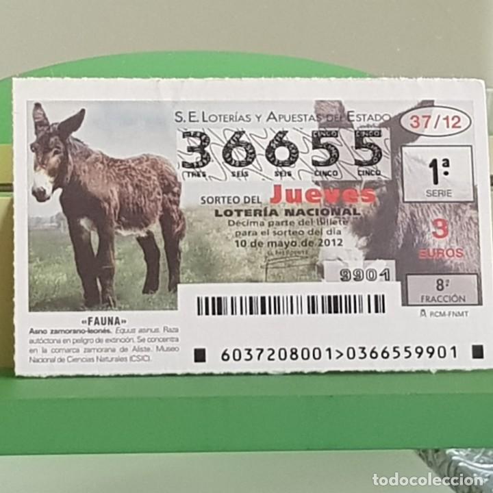 Nationale spanische Lotterie: LOTERIA NACIONAL, SORTEO 37/12, 10 MAYO 2012, FAUNA, ASNO ZAMORANO-LEON&Eacute;S, N&ordm; 36655