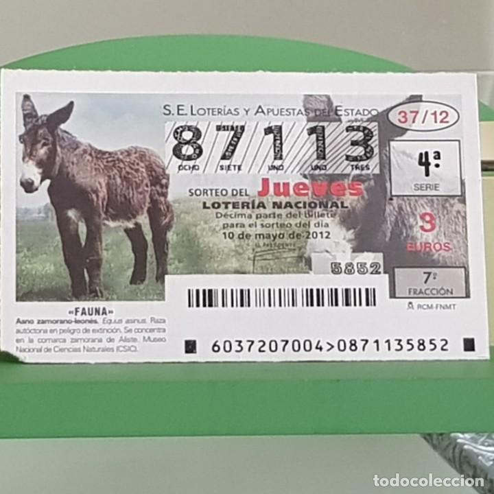 Loter&iacute;a Nacional: LOTERIA NACIONAL, SORTEO 37/12, 10 MAYO 2012, FAUNA, ASNO ZAMORANO-LEON&Eacute;S, N&ordm; 87113