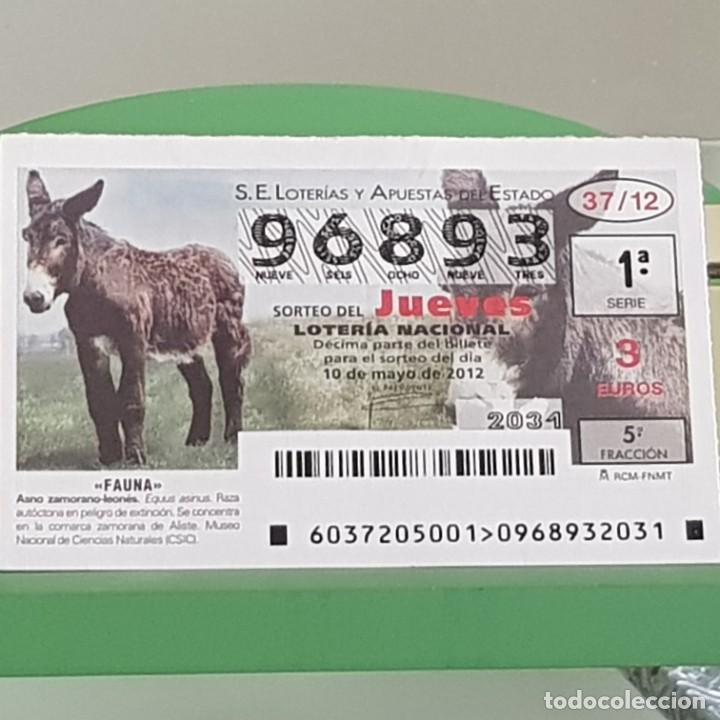Loter&iacute;a Nacional: LOTERIA NACIONAL, SORTEO 37/12, 10 MAYO 2012, FAUNA, ASNO ZAMORANO-LEON&Eacute;S, N&ordm; 96893
