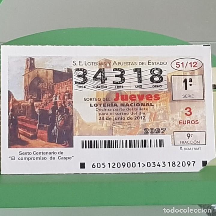 Nationale spanische Lotterie: LOTERIA NACIONAL, SORTEO 51/12, 28 JUNIO 2012, VI CENTENARIO DEL COMPROMISO DE CASPE, N&ordm; 34318
