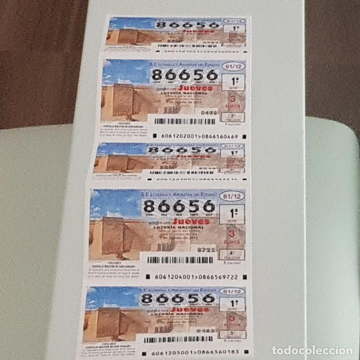 Nationale spanische Lotterie: LOTERIA, MEDIO BILLETE,SORTEO 61/12, 2 AGOSTO 2012, CASTILLO MILITAR DE S. CARLOS,MALLORCA, N&ordm; 86656