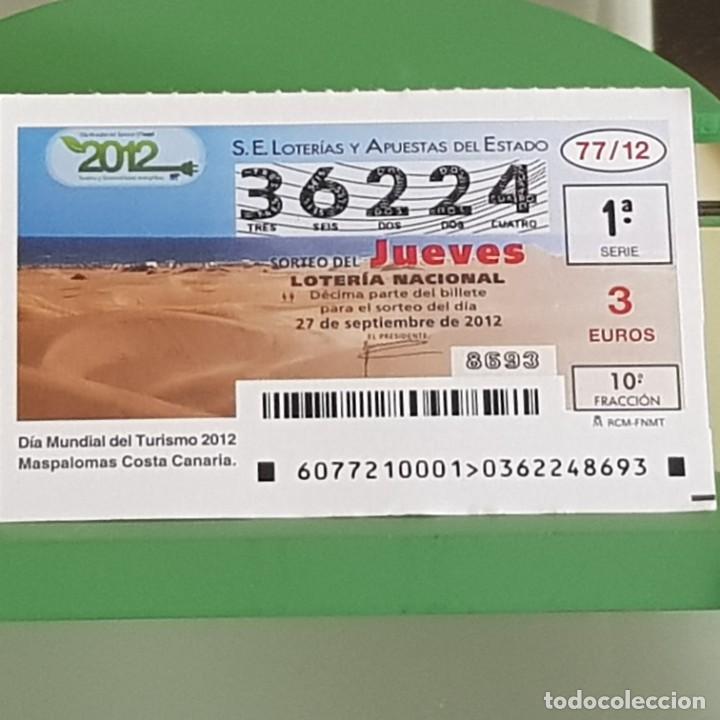 Loter&iacute;a Nacional: LOTERIA NACIONAL, SORTEO 77/12, 27 SEPTIEMBRE 2012, D&Iacute;A MUNDIAL TURISMO, MASPALOMAS, N&ordm; 36224