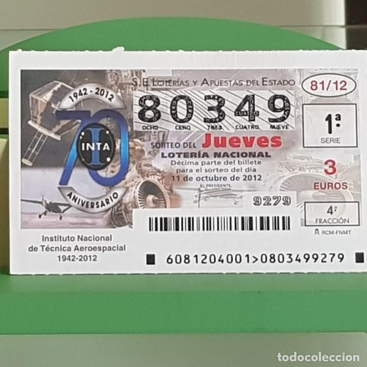 Nationale spanische Lotterie: LOTERIA NACIONAL, SORTEO 81/12, 11 OCTUBRE 2012, INSTITUTO NACIONAL T&Eacute;CNICA AEROESPACIAL, N&ordm; 80349