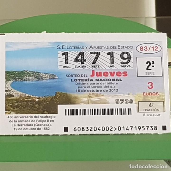 Loter&iacute;a Nacional: SORTEO 83/12, 18 OCTUBRE 2012, 450&ordm; ANIV. NAUFRAGIO ARMADA FELIPE II, LA HERRADURA,GRANADA, N&ordm; 14719