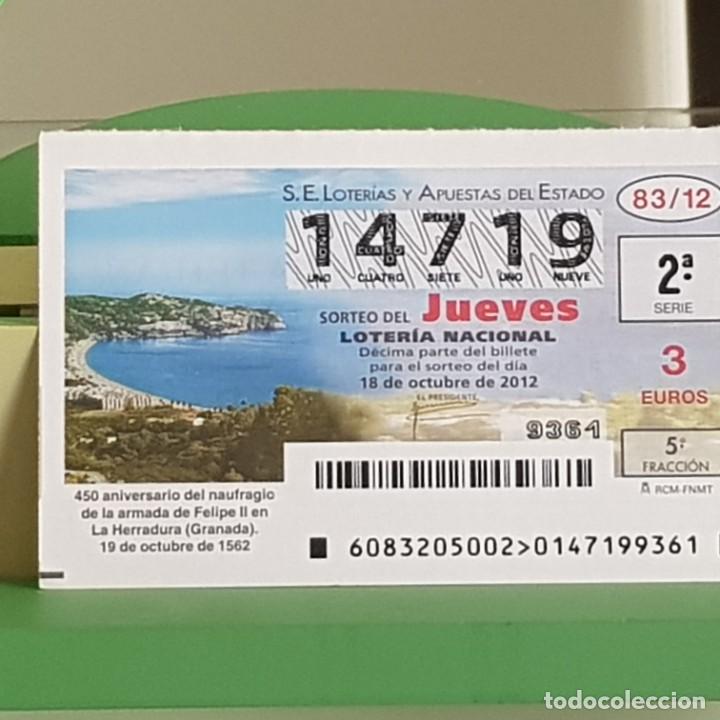 Loter&iacute;a Nacional: SORTEO 83/12, 18 OCTUBRE 2012, 450&ordm; ANIV. NAUFRAGIO ARMADA FELIPE II, LA HERRADURA,GRANADA, N&ordm; 14719