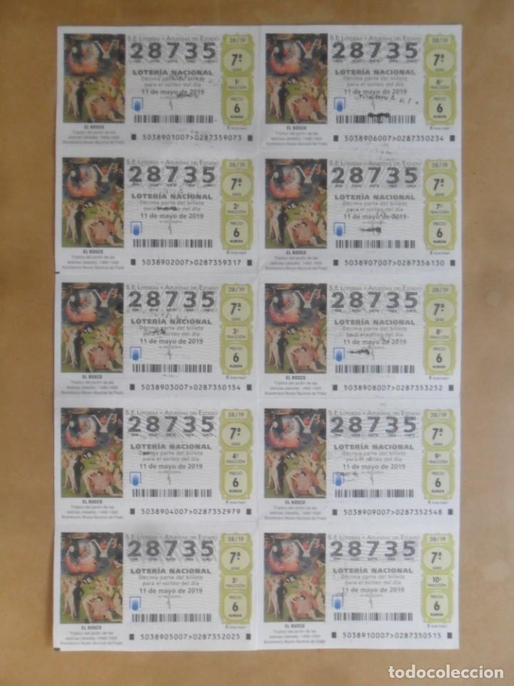 Loter&iacute;a Nacional: BILLETE COMPLETO 10 DECIMOS - N&ordm; 28735 - 11 MAYO 2019 - 38/19 - MUSEO DEL PRADO, EL BOSCO