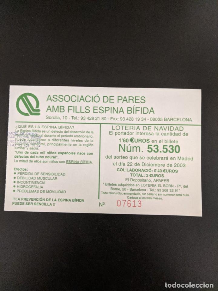 Loter&iacute;a nacional: BILLETE LOTER&Iacute;A N&ordm; 53.530 A&Ntilde;O 2003 ASSOCIACI&Oacute; DE PARES AMB FILLS ESPINA B&Iacute;FIDA
