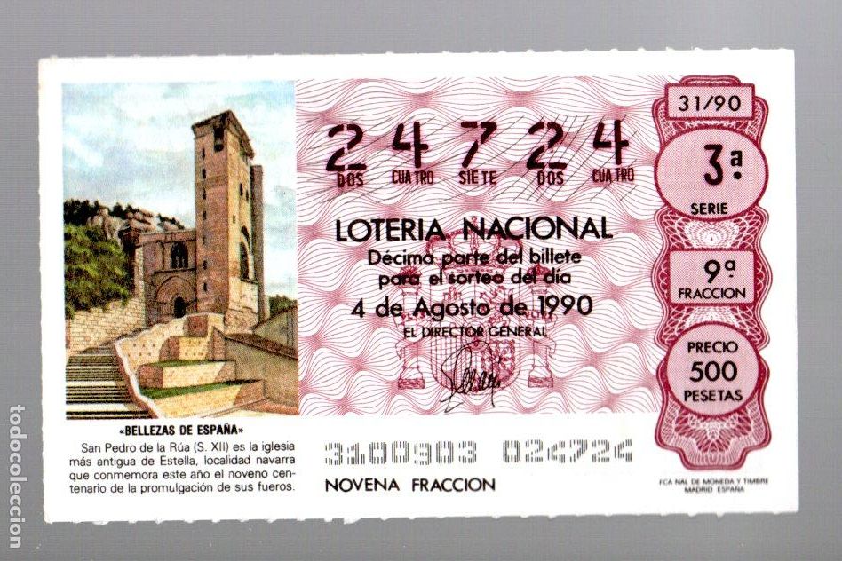 Loter&iacute;a Nacional: LOTER&Iacute;A NACIONAL - 4 DE AGOSTO DE 1990 -SORTEO 31- IGLESIA DE SAN PEDRO DE LA R&Uacute;A, ESTELLA (NAVARRA)