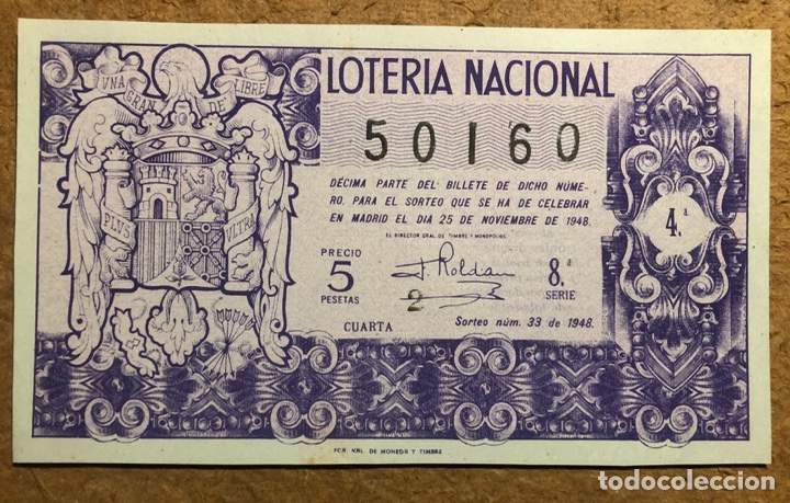 National Spanish Lottery: D&Eacute;CIMO DE LOTER&Iacute;A DEL A&Ntilde;O 1948, SORTEO N&deg; 33 DEL 25/11/1948.