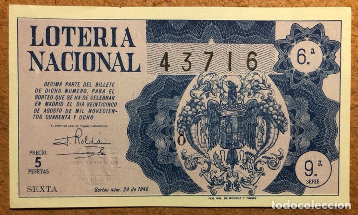 National Spanish Lottery: D&Eacute;CIMO DE LOTER&Iacute;A DEL A&Ntilde;O 1948, SORTEO N&deg; 24 DEL 25/8/1948.