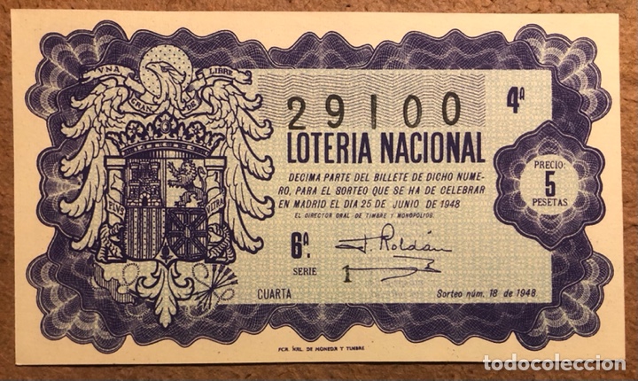 National Spanish Lottery: D&Eacute;CIMO DE LOTER&Iacute;A DEL A&Ntilde;O 1948, SORTEO N&deg; 18 DEL 25/6/1948.