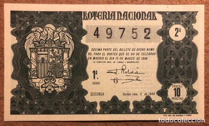 Lotteria Nationale Spagnola: D&Eacute;CIMO DE LOTER&Iacute;A DEL A&Ntilde;O 1948, SORTEO N&deg; 8 DEL 15/3/1948.