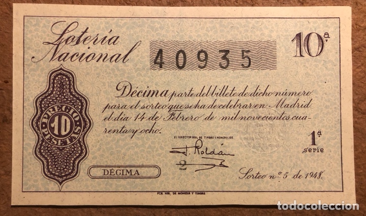 Loter&iacute;a Nacional: D&Eacute;CIMO DE LOTER&Iacute;A DEL A&Ntilde;O 1948, SORTEO N&deg; 5 DEL 14/2/1948.