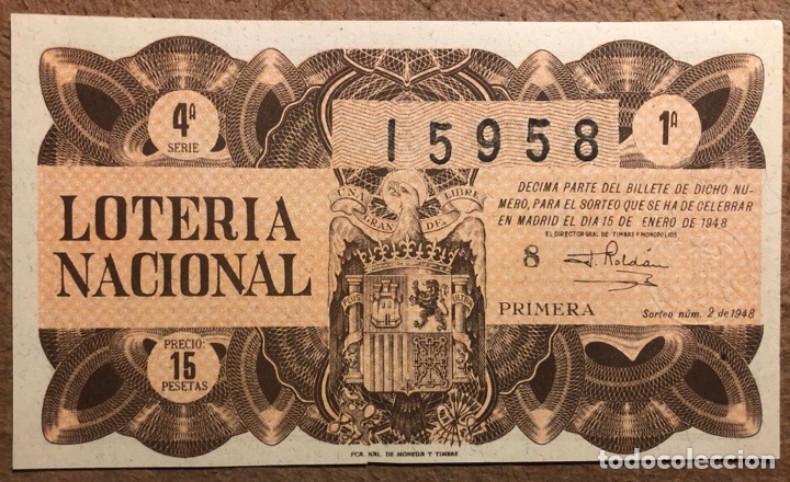 Lotteria Nationale Spagnola: D&Eacute;CIMO DE LOTER&Iacute;A DEL A&Ntilde;O 1948, SORTEO N&deg; 2 DEL 15/1/1948.