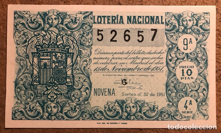 Loterie Nationale: D&Eacute;CIMO DE LOTER&Iacute;A DEL A&Ntilde;O 1951, SORTEO N&deg; 32 DEL 15 DE NOVIEMBRE DE 1951.