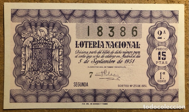 Loterie Nationale: D&Eacute;CIMO DE LOTER&Iacute;A DEL A&Ntilde;O 1951, SORTEO N&deg; 15 DEL 5 DE SEPTIEMBRE DE 1951.