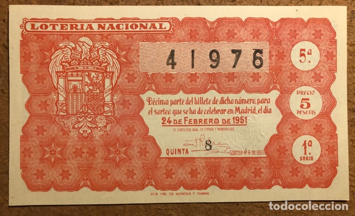 Loterie Nationale: D&Eacute;CIMO DE LOTER&Iacute;A DEL A&Ntilde;O 1951, SORTEO N&deg; 6 DEL 24 DE FEBRERO DE 1951.