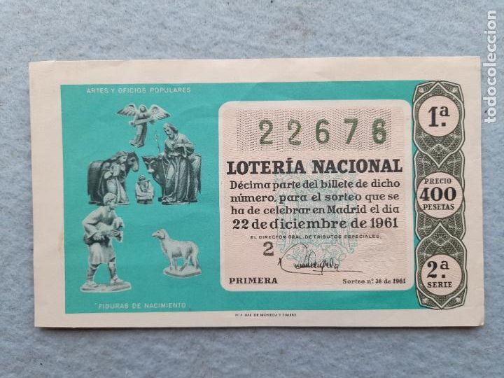 Loter&iacute;a nacional: D&eacute;cimo. Sorteo n&ordm;: 36 de 1961. - Foto 1