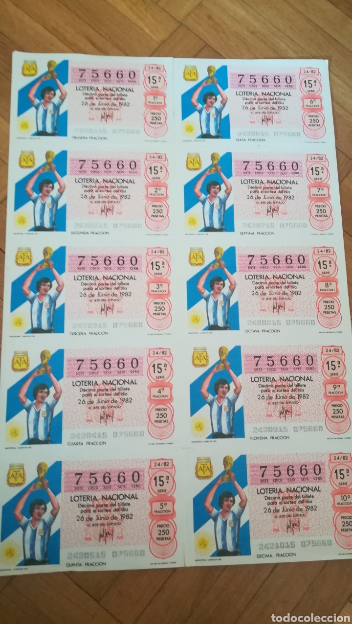 Loter&iacute;a nacional: LOTER&Iacute;A NACIONAL MUNDIAL 1982 ARGENTINA 1978 CAMPE&Oacute;N BILLETE COMPLETO