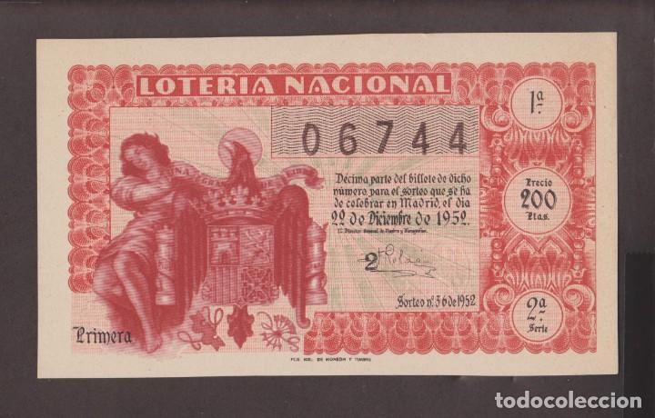 National Spanish Lottery: LOTERIA NACIONAL - SORTEO - 36 - 1952 - SERIE 2&ordf; FRACCI&Oacute;N 1&ordf; - ADM.- 48 - BARCELONA