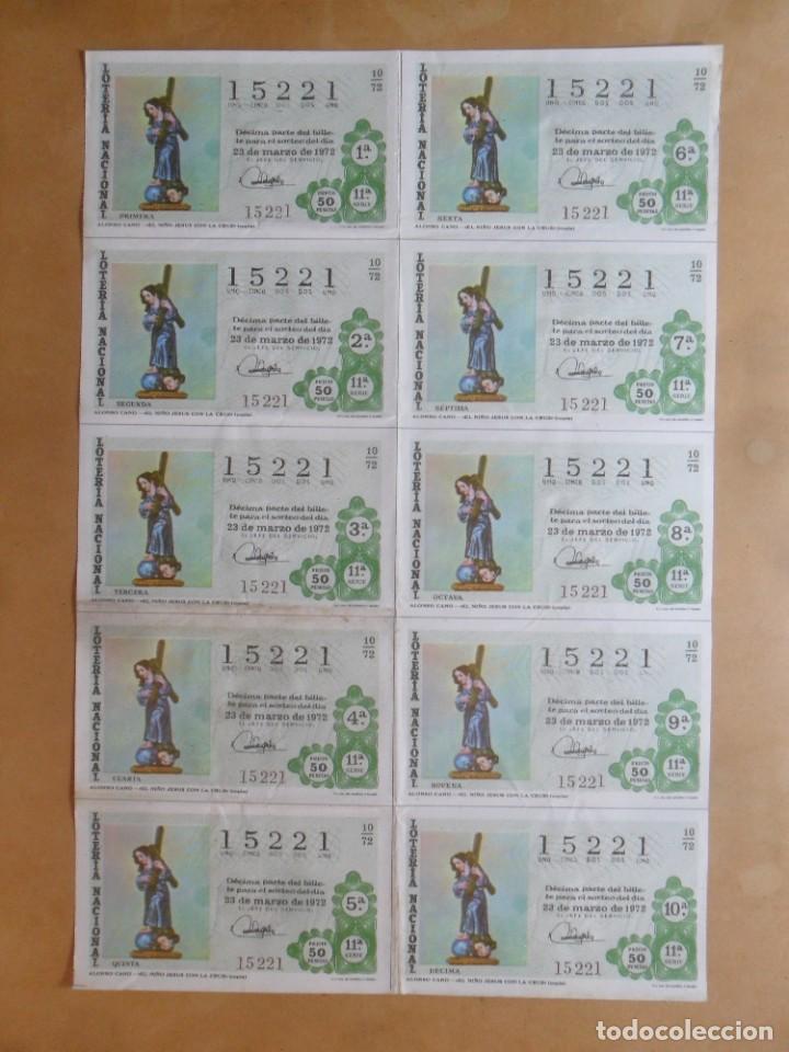 Loter&iacute;a nacional: BILLETE COMPLETO 10 DECIMOS - N&ordm; 15221 - 23 MARZO 1972 - 10/72 - ALONSO CANO - EL NI&Ntilde;O JESUS CON LA