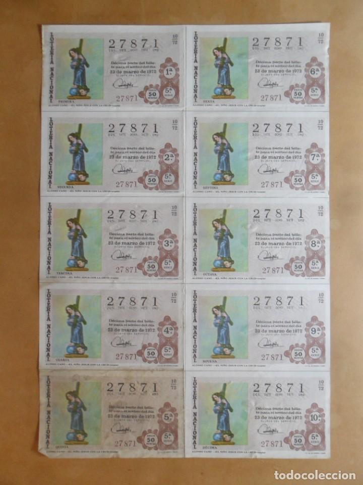 Loter&iacute;a nacional: BILLETE COMPLETO 10 DECIMOS - N&ordm; 27871 - 23 MARZO 1972 - 10/72 - ALONSO CANO - EL NI&Ntilde;O JESUS CON LA