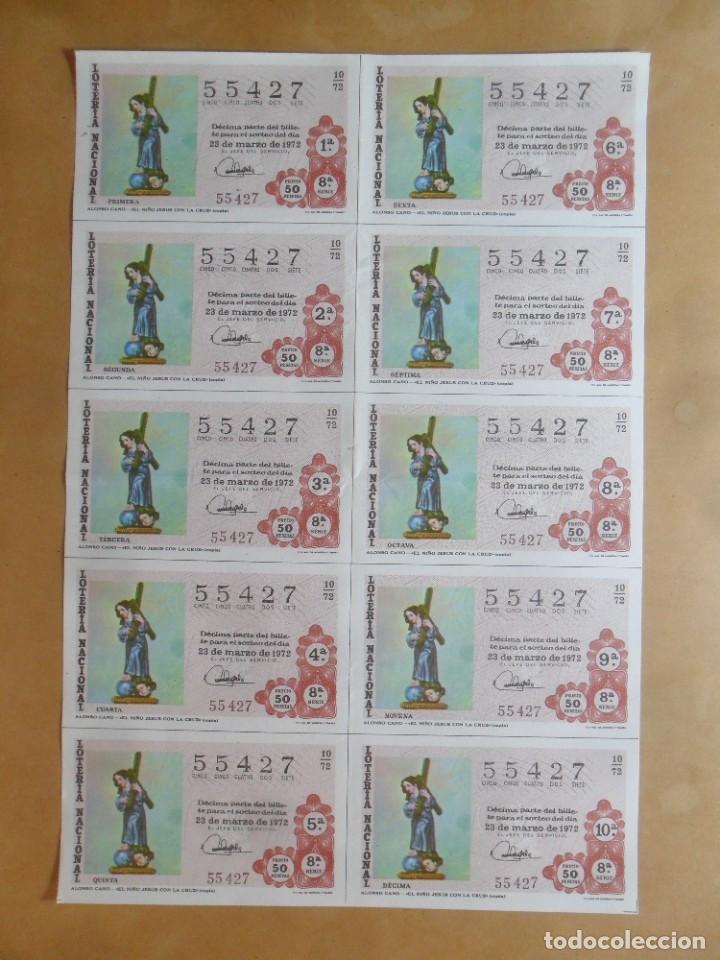 Loter&iacute;a nacional: BILLETE COMPLETO 10 DECIMOS - N&ordm; 55427 - 23 MARZO 1972 - 10/72 - ALONSO CANO - EL NI&Ntilde;O JESUS CON LA