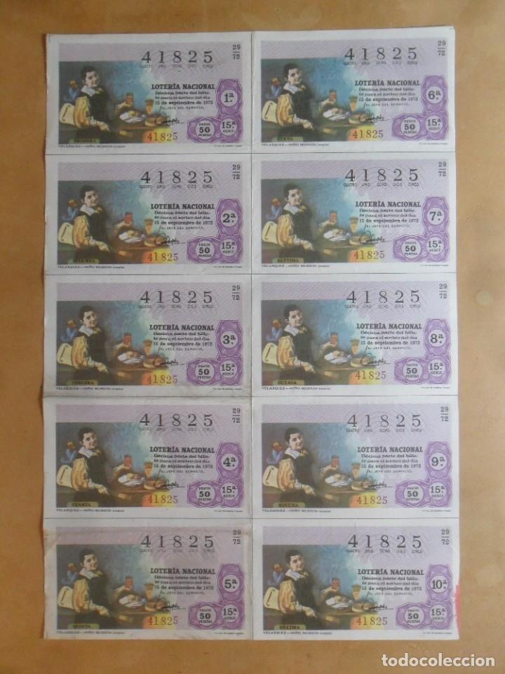 Loter&iacute;a nacional: BILLETE COMPLETO 10 DECIMOS - N&ordm; 41825 - 15 SEPTIEMBRE 1972 - 29/72 - VELAZQUEZ - NI&Ntilde;O MUSICO