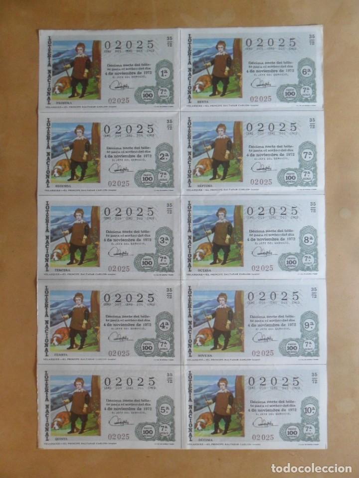 Loter&iacute;a nacional: BILLETE COMPLETO 10 DECIMOS - N&ordm; 02025 - 4 NOVIEMBRE 1972 - 35/72 - VELAZQUEZ - EL PRINCIPE BALTASAR
