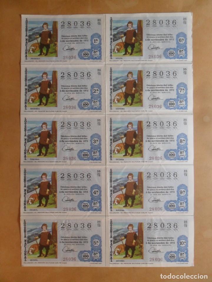 Loter&iacute;a nacional: BILLETE COMPLETO 10 DECIMOS - N&ordm; 28036 - 4 NOVIEMBRE 1972 - 35/72 - VELAZQUEZ - EL PRINCIPE BALTASAR