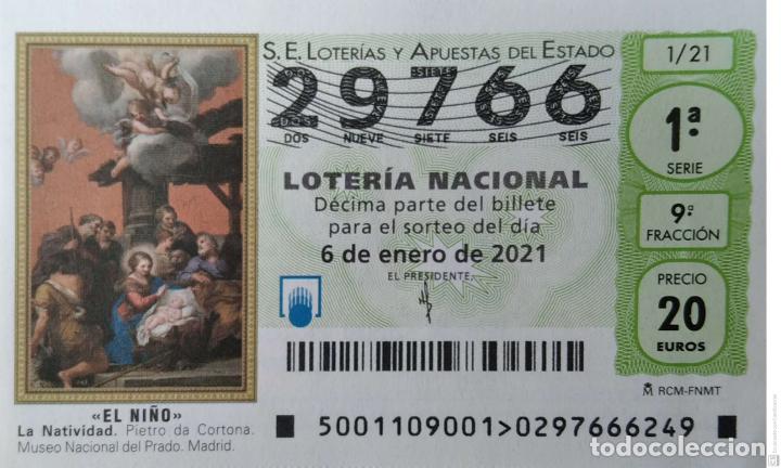 Loter&iacute;a Nacional: Espa&ntilde;a. Loter&iacute;a. 2021. Sorteo: 1 El Ni&ntilde;o. La Natividad de Pietro da Cortona. Museo del Prado. Fecha: