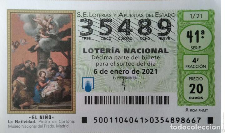 Loter&iacute;a Nacional: Espa&ntilde;a. Loter&iacute;a. 2021. Sorteo: 1 El Ni&ntilde;o. La Natividad de Pietro da Cortona. Museo del Prado. Fecha: