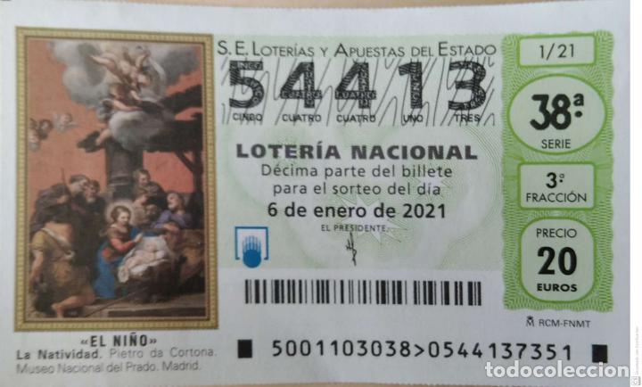 Loter&iacute;a Nacional: Espa&ntilde;a. Loter&iacute;a. 2021. Sorteo: 1 El Ni&ntilde;o. La Natividad de Pietro da Cortona. Museo del Prado. Fecha: