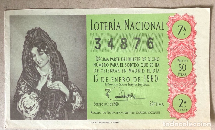 Loterie Nationale: D&Eacute;CIMO DE LOTER&Iacute;A DEL A&Ntilde;O 1960 SORTEO N&deg; 2 DEL 15/1/1960.