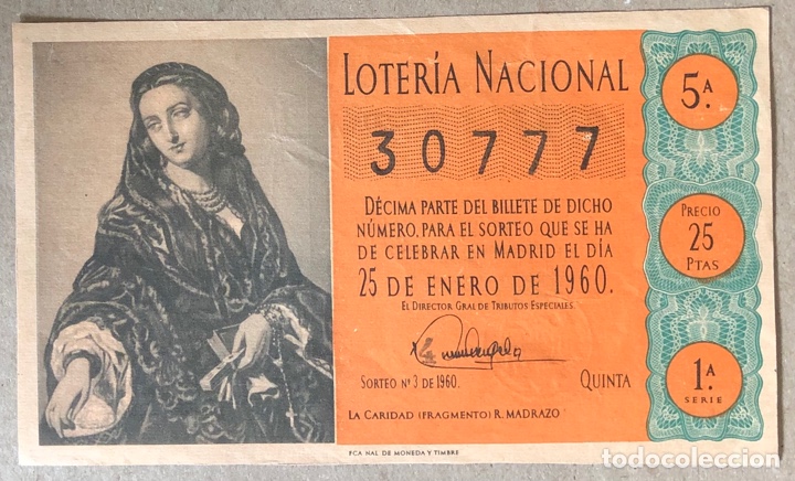 Loterie Nationale: D&Eacute;CIMO DE LOTER&Iacute;A DEL A&Ntilde;O 1960 SORTEO N&deg; 3 DEL 25/1/1960.